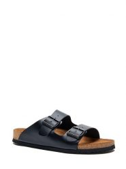 Comfortfusse Skórzane klapki w kolorze czarnym rozmiar: 41. Czarne klapki Comfortfüße, bez wzorów, ze skóry, klasyczne, z otwartym noskiem, bez obcasa, bez zapięcia. Za 260.99 zł.