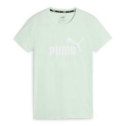 Koszulka damska PUMA ESS Logo Tee. Zielone t-shirty sportowe Puma, xs, bez wzorów, z bawełny, bez ramiączek. Za 86.25 zł.