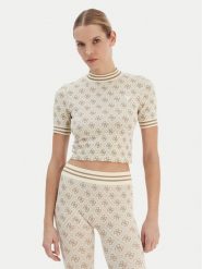 Guess T-Shirt V5BP07 K2000 Beżowy Slim Fit. Brązowe t-shirty Guess, s, z aplikacjami, z syntetyku, bez kołnierzyka, bez ramiączek. Za 139.99 zł.