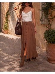Milan Kiss Spódnica w kolorze brązowym rozmiar: S. Brązowe spódnice Milan Kiss, na imprezę, s, bez wzorów, z bawełny, maxi. Za 169.95 zł.