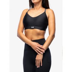 Biustonosz sportowy Under Armour Infinity Low Covered Sports Bra. Czarne biustonosze sportowe Under Armour, bez wzorów, na fitness i siłownię. Za 229.99 zł.