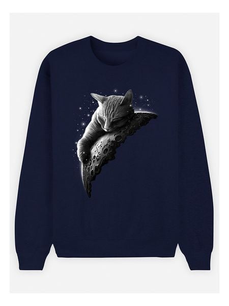 WOOOP Bluza "Moon Cat" w kolorze granatowym rozmiar: XL. Niebieskie bluzy bez kaptura Wooop, xl, bez wzorów, bez kaptura. Za 100.99 zł.