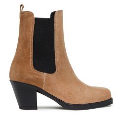 Botki Simple. Brązowe botki Simple, bez wzorów, bez obcasa, na słupku, bez zapięcia. Za 249.99 zł.