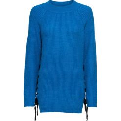 Sweter dzianinowy ze sznurowaną wstawką bonprix lazurowo-czarny. Swetry marki INESIS. Za 49.99 zł.