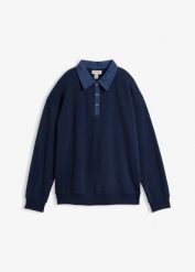 Bluza dresowa oversize z jeansowym kołnierzykiem z mieszanki bawełny. Niebieskie bluzy bonprix, bez wzorów, z bawełny, bez ramiączek, bez kaptura. Za 109.99 zł.