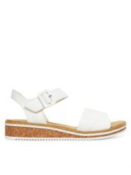Rieker Sandały CEO-V3691-80 Biały. Białe sandały Rieker, bez wzorów, ze skóry, bez obcasa, na płaskiej podeszwie, bez zapięcia. Za 289.99 zł.