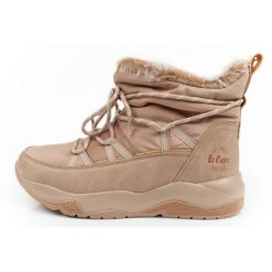 Buty Lee Cooper LCJ-24-03-3062L beżowy. Brązowe śniegowce bez wzorów, z materiału, przed kolano, bez zapięcia. Za 329.02 zł.