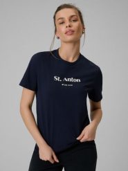 4F T-shirt loose z nadrukiem damski - granatowy M. Niebieskie t-shirty 4f, m, bez wzorów, z bawełny, bez kołnierzyka, bez ramiączek. Za 79.99 zł.