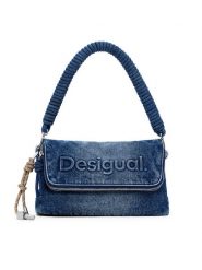 Desigual Torebka Half Logo 25SAXD23 Niebieski. Niebieskie torebki klasyczne Desigual, bez wzorów, z materiału, bez dodatków. Za 249.99 zł.