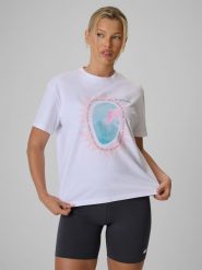 4F T-shirt loose z nadrukiem damski - biały S. Białe t-shirty 4f, s, bez wzorów, z bawełny, klasyczne, bez kołnierzyka, bez ramiączek. Za 69.99 zł.