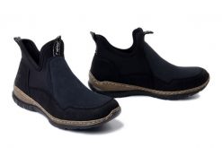 RIEKER N3275-00 black, półbuty damskie. Czarne półbuty wsuwane Rieker, bez wzorów, bez obcasa. Za 284.71 zł.