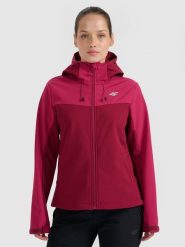 4F Kurtka softshell wiatroodporna membrana 8000 damska - czerwona XS. Czerwone kurtki 4f, s, bez wzorów, z softshellu, bez kaptura. Za 299.99 zł.