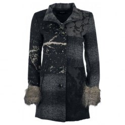 Desigual płaszcz damski Charlotte 38 ciemnoszary. Szare płaszcze Desigual, bez wzorów, bez kaptura. W wyprzedaży za 654.00 zł.