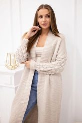 Sweter z bąbelkami na rękawie beżowy. Brązowe swetry KESI, l, bez wzorów, z wełny, eleganckie, plus size, bez ramiączek. Za 198.65 zł.