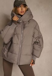 Ciemnobeżowa Oversizowa Kurtka Puffer z Kaputrem Mevenassa. Brązowe kurtki Renee, l, bez wzorów, z dzianiny, eleganckie, bez kaptura. Za 309.99 zł.
