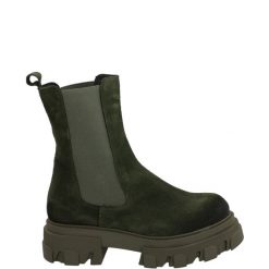 ZAMSZOWE BOTKI 18069 CAMOS VERD. Botki Venezia, bez wzorów, ze skóry, bez obcasa, bez zapięcia. Za 299.00 zł.
