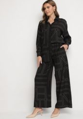Czarny Wiskozowy Komplet w Geometryczny Wzór Spodnie i Koszula Hanarieth. Czarne koszule Born2be, l, bez wzorów, z wiskozy, eleganckie, bez kołnierzyka, bez ramiączek. W wyprzedaży za 144.49 zł.