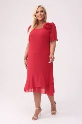 Elegancka szyfonowa czerwona sukienka Maria z falbankami na wesele PLUS SIZE XXL. Czerwone sukienki Moda Size Plus Iwanek, na imprezę, plus size, z aplikacjami, z elastanu, eleganckie, bez kołnierzyka, plus size, bez ramiączek, midi. Za 359.90 zł.