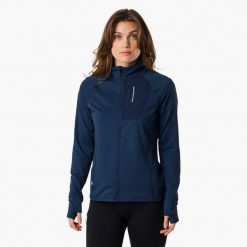 Sweter Wędrówki damska Swedemount Ultra Light Tech Midlayer Full Zip. Niebieskie swetry SWEDEMOUNT, bez wzorów, z tkaniny, wakacyjne, bez ramiączek. Za 184.00 zł.