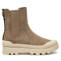 Sztyblety Pepe Jeans. Brązowe botki Pepe Jeans, bez wzorów, z jeansu, bez obcasa, na płaskiej podeszwie, bez zapięcia. Za 249.99 zł.