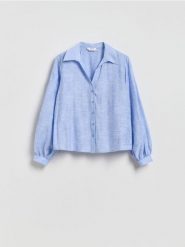 Koszula z haftowanym wzorem - jasnoniebieski. Niebieskie koszule Reserved, l, bez wzorów, z tkaniny, bez kołnierzyka, bez ramiączek. Za 139.99 zł.