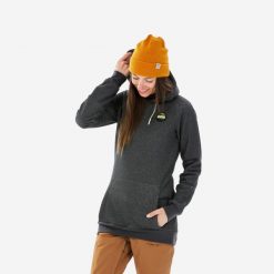 Bluza snowboardowa z kapturem damska Dreamscape 100 1/2 zip. Szare bluzy DREAMSCAPE, na zimę, xs, bez wzorów, z bawełny, sportowe, bez ramiączek, z kapturem. W wyprzedaży za 69.99 zł.