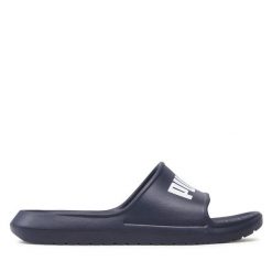 Klapki Puma. Niebieskie klapki Puma, bez wzorów, sportowe, bez obcasa, bez zapięcia. Za 99.99 zł.