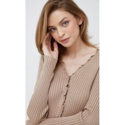 Vero Moda kardigan damski kolor beżowy lekki. Brązowe swetry Vero Moda, l, bez wzorów, z dzianiny, bez ramiączek. W wyprzedaży za 83.99 zł.