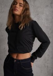 Granatowa Kangurka Bluza z Kapturem i Ściągaczem Saveria. Niebieskie bluzy z kapturem Renee, l, bez wzorów, z jeansu, z kapturem. Za 34.99 zł.