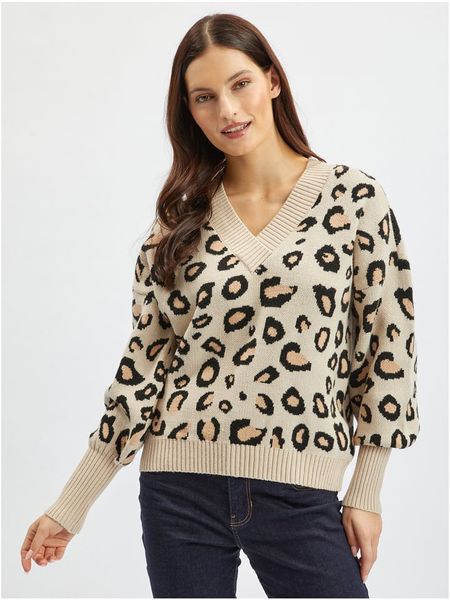 Orsay Sweter w kolorze beżowo-czarnym rozmiar: L. Brązowe swetry Orsay, l, bez wzorów, bez ramiączek. Za 95.95 zł.