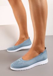Niebieskie Płaskie Tenisówki Zdobione Cyrkoniami Lomadia. Niebieskie trampki Renee, z aplikacjami, eleganckie, bez zapięcia. W wyprzedaży za 43.99 zł.