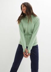 Bluza rozpinana z polaru, z kieszeniami z zamkiem. Zielone bluzy bez kaptura bonprix, bez wzorów, z polaru, bez kaptura. Za 132.99 zł.