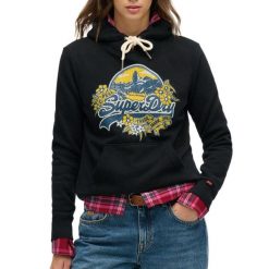 Bluza damska z kapturem Superdry Floral. Niebieskie bluzy Superdry, xs, bez wzorów, z bawełny, klasyczne, bez ramiączek, z kapturem. Za 353.60 zł.