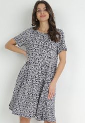 Granatowa Sukienka Mini w Drobne Kwiaty Eudolla. Niebieskie sukienki Born2be, l, bez wzorów, bez kołnierzyka, bez ramiączek, mini, rozkloszowane. Za 79.99 zł.