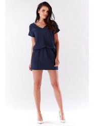 Awama Sukienka w kolorze granatowym rozmiar: S/M. Niebieskie sukienki Awama, na co dzień, m, bez wzorów, bez kołnierzyka, bez ramiączek, mini, proste. Za 65.54 zł.