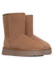 Gooce Skórzane kozaki zimowe "Logan" w kolorze jasnobrązowym rozmiar: 40. Brązowe kozaki Gooce, na zimę, bez wzorów, ze skóry, eleganckie, bez obcasa, na platformie, bez zapięcia. Za 217.99 zł.