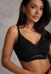 Czarny Biustonosz Ozdobiony Przezroczystymi Wstawkami z Usztywnieniem Seanael. Czarne biustonosze Renee, bez wzorów. Za 29.99 zł.