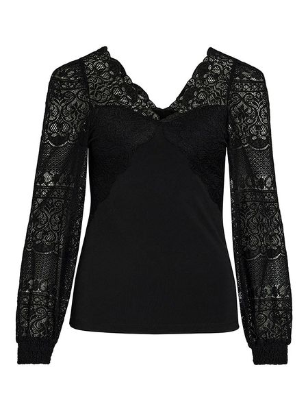 Vila Bluzka w kolorze czarnym rozmiar: S. Czarne bluzki Vila, s, bez wzorów, z koronki, bez kołnierzyka, bez ramiączek. Za 65.85 zł.