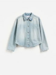Jeansowa kurtka - niebieski. Niebieskie kurtki Reserved, l, bez wzorów, z denimu, bez kaptura. Za 139.99 zł.
