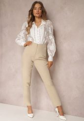Jasnobeżowe Spodnie Cygaretki High Waist Molfi. Brązowe chinosy Renee, m, z aplikacjami, z jeansu, biznesowe. W wyprzedaży za 75.99 zł.