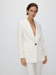 Marynarka z szalowym kołnierzem - biały. Białe marynarki i żakiety Reserved, l, bez wzorów, z tkaniny, bez ramiączek. W wyprzedaży za 119.99 zł.