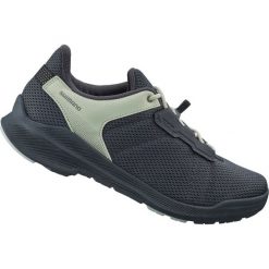 Buty do rowerów miejskich/turystycznych EX300W, szaro-miętowe. Szare buty do biegania Shimano, bez wzorów, z tkaniny, bez zapięcia, do biegania. Za 513.50 zł.