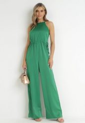 Zielony Kombinezon na Cienkich Ramiączkach Agnella. Zielone sukienki Born2be, l, bez wzorów, eleganckie, bez kołnierzyka, bez ramiączek. Za 139.99 zł.