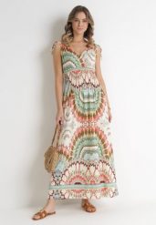 Zielona Wiskozowa Sukienka Tie Dye Maxi z Marszczoną Gumką w Pasie Lucira. Zielone sukienki Born2be, l, bez wzorów, z wiskozy, bez kołnierzyka, bez ramiączek, maxi, kopertowe. Za 49.99 zł.