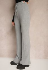 Szare Szerokie Spodnie z Bawełną High Waist Emarisa. Szare jeansy Renee, s, bez wzorów, z bawełny, eleganckie, z podwyższonym stanem. W wyprzedaży za 55.99 zł.