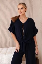 Komplet bluzki ze spodniami granatowy. Niebieskie bluzki KESI, l, bez wzorów, z dresówki, biznesowe, bez kołnierzyka, plus size, bez ramiączek. Za 229.98 zł.