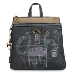 Granatowy Elegancki Damski Plecak Anekke. Niebieskie plecaki Anekke, z aplikacjami, z materiału, z nadrukiem, bez dodatków. Za 399.00 zł.