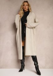 Beżowy Kardigan z Wiskozą o Długim Kroju Zapinany na Guziki z Metaliczną NIcią Arkaria. Brązowe swetry Renee, plus size, bez wzorów, z jeansu, biznesowe, plus size, bez ramiączek. W wyprzedaży za 111.99 zł.
