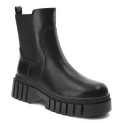 Czarne Botki S.Barski Modne Obuwie Damskie Zapinane Na Suwak. Czarne botki S.BARSKI, bez wzorów, z materiału, eleganckie, bez obcasa, na platformie, bez zapięcia. Za 169.00 zł.