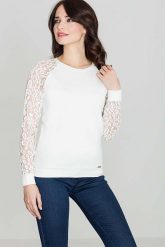 Ecru Bluzka z Koronkowym Długim Rękawem. Czarne bluzki Katrus, xl, bez wzorów, z bawełny, bez kołnierzyka, bez ramiączek. Za 189.00 zł.